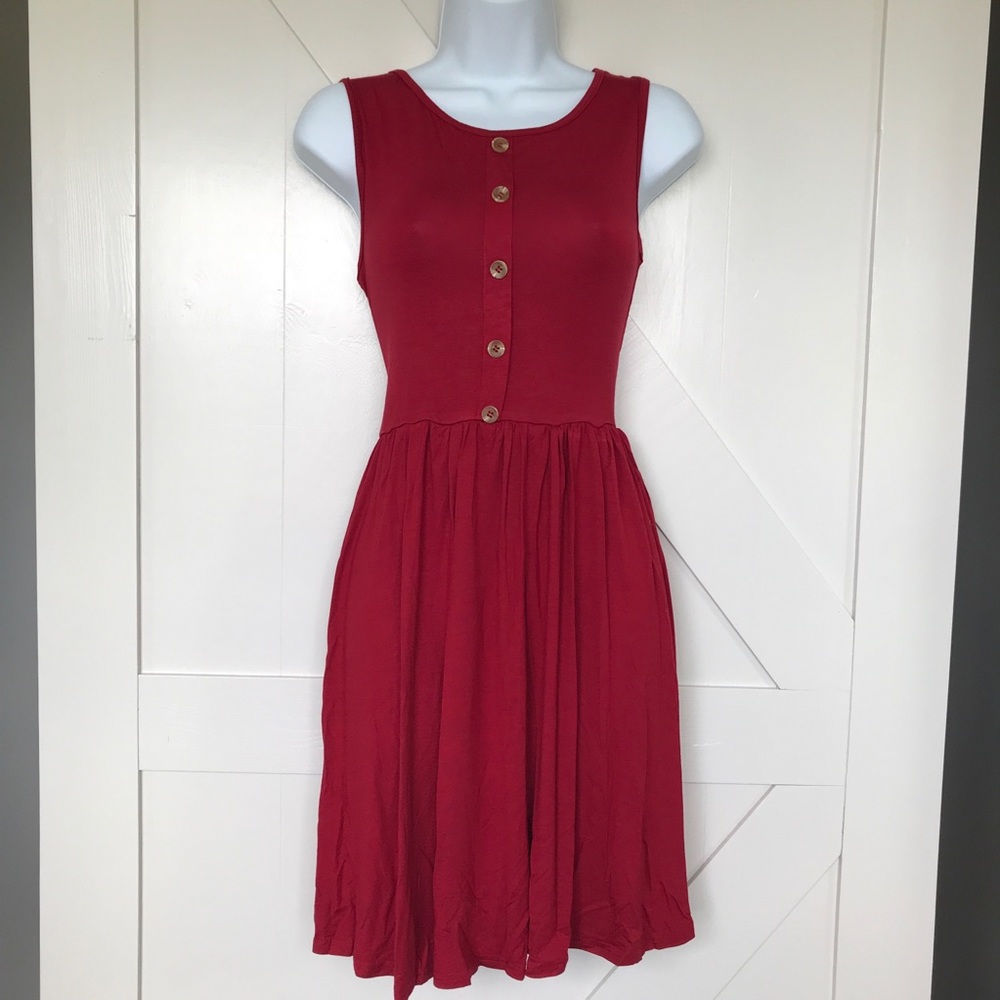 Solid midi dress with pockets - Picture 5 of 5
